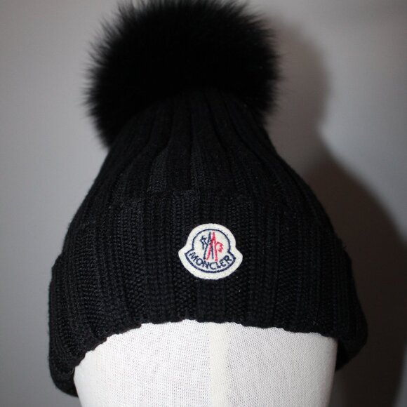 Moncler Real Fur Beanie Ribbed Knit Wool Hat One Size main image 5